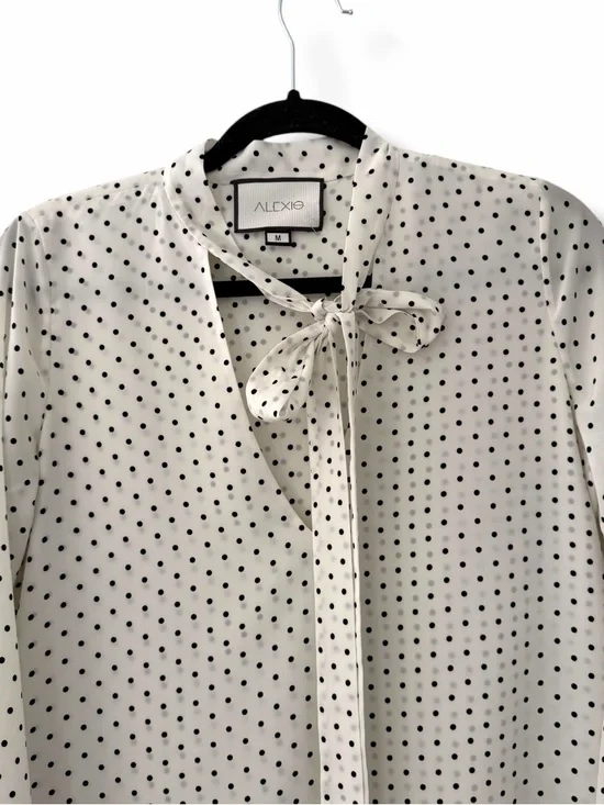Alexis White/Black Polka Dot Priya Blouse Velvet Buttons Office Secretary Medium - Picture 2 of 9